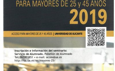 Universidad de Alicante. Acceso para mayores de 25 y 45 años, 2019