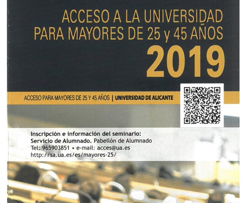 Universidad de Alicante. Acceso para mayores de 25 y 45 años, 2019