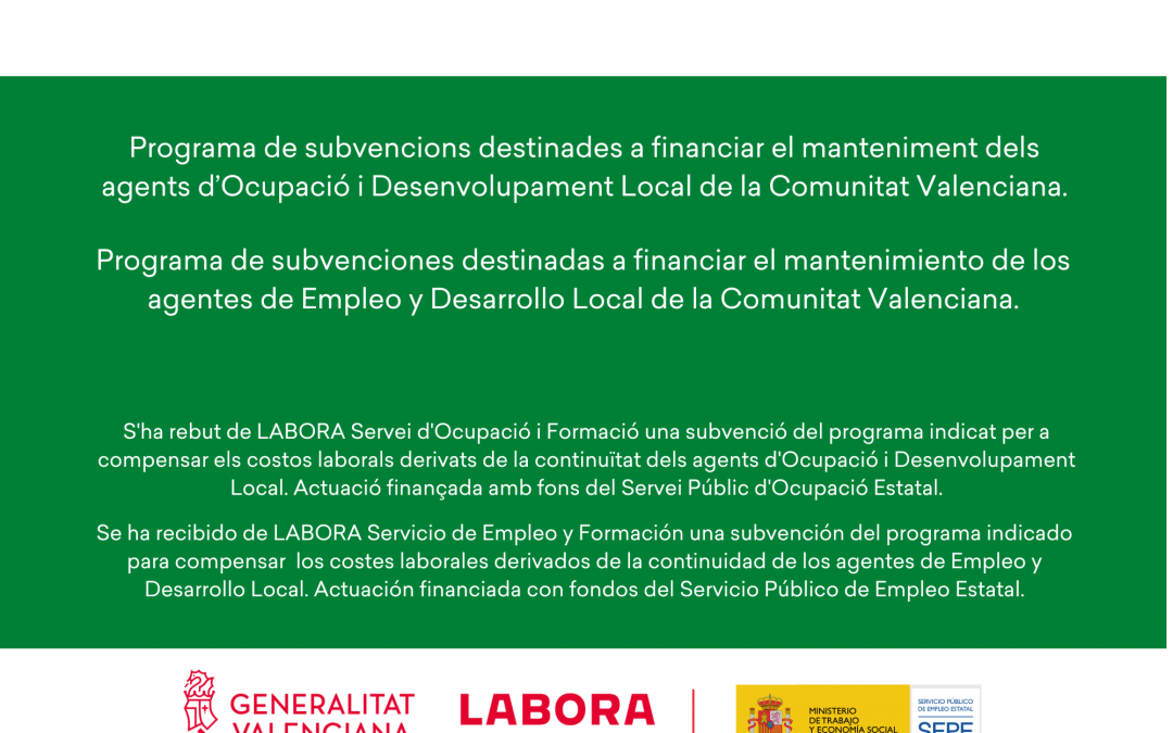 Programa de subvenciones destinadas a financiar el mantenimiento de los agentes de Empleo y Desarrollo Local de la Comunitat Valenciana. EMPA01-2024.